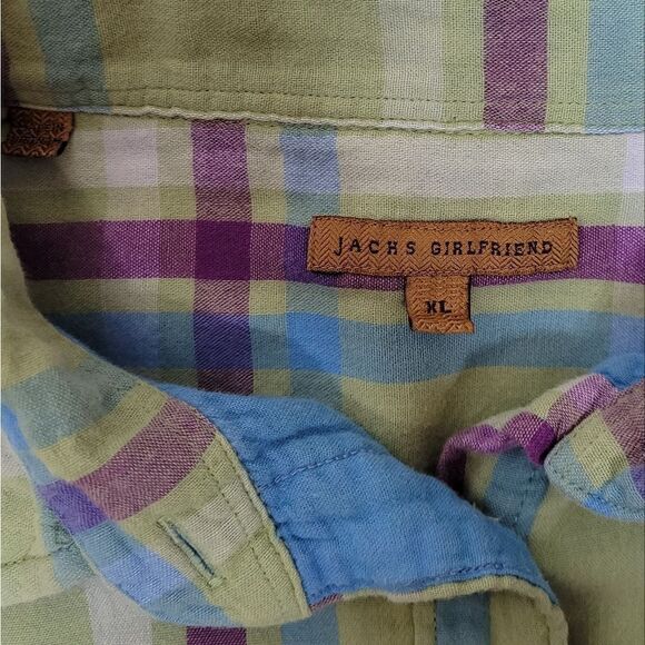JACHS GF green plaid flannel split neck button up shirt XL - Picture 4 of 8